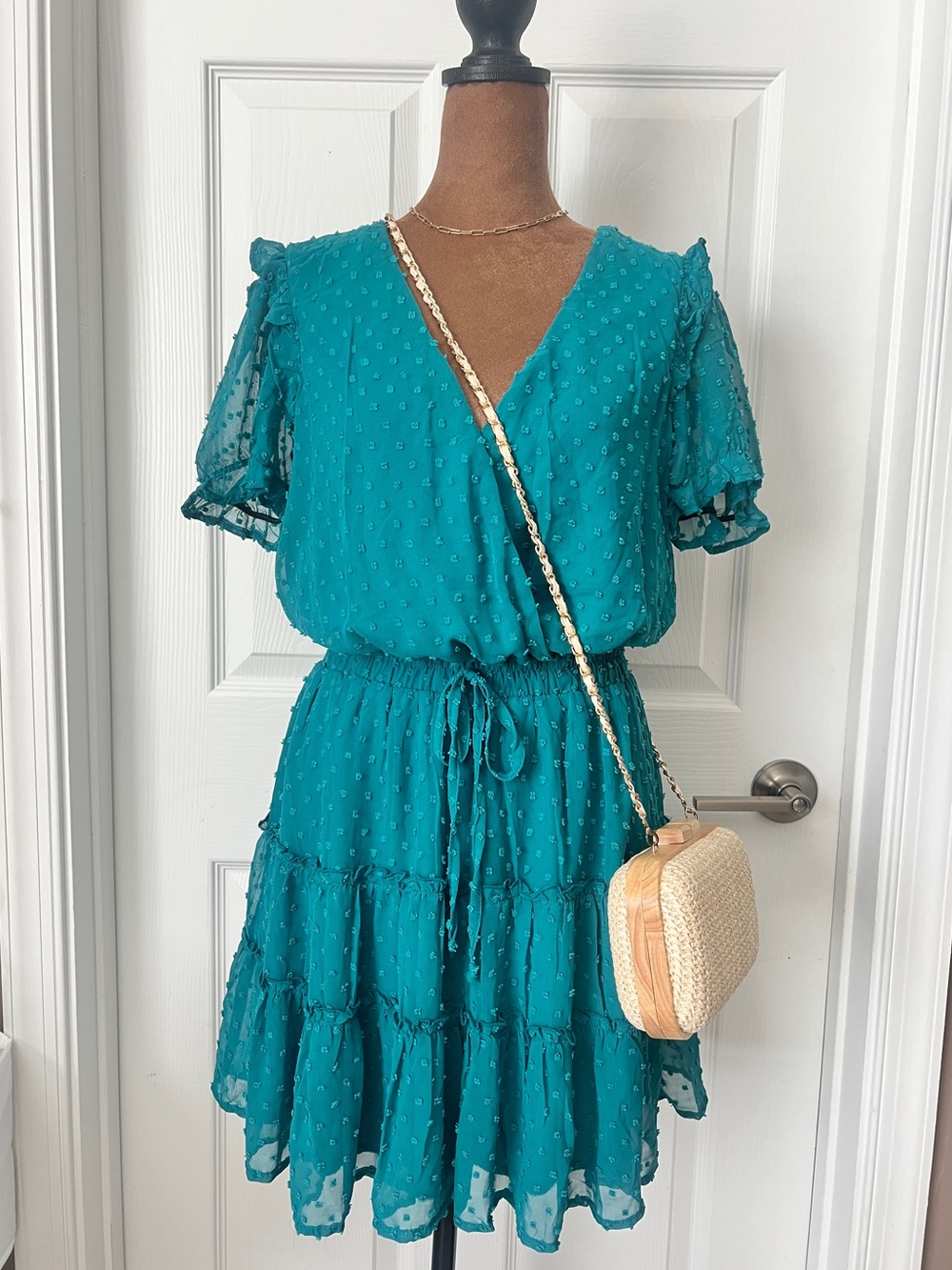 Trixxi Teal Swiss Dot Mini Dress